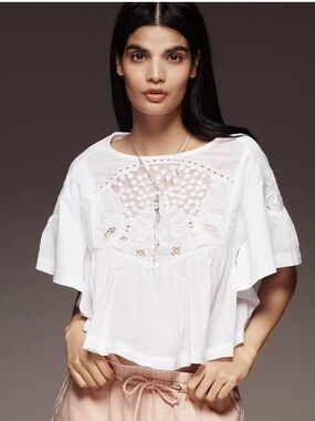 Maeve Short-Sleeve Embellished Swing Top